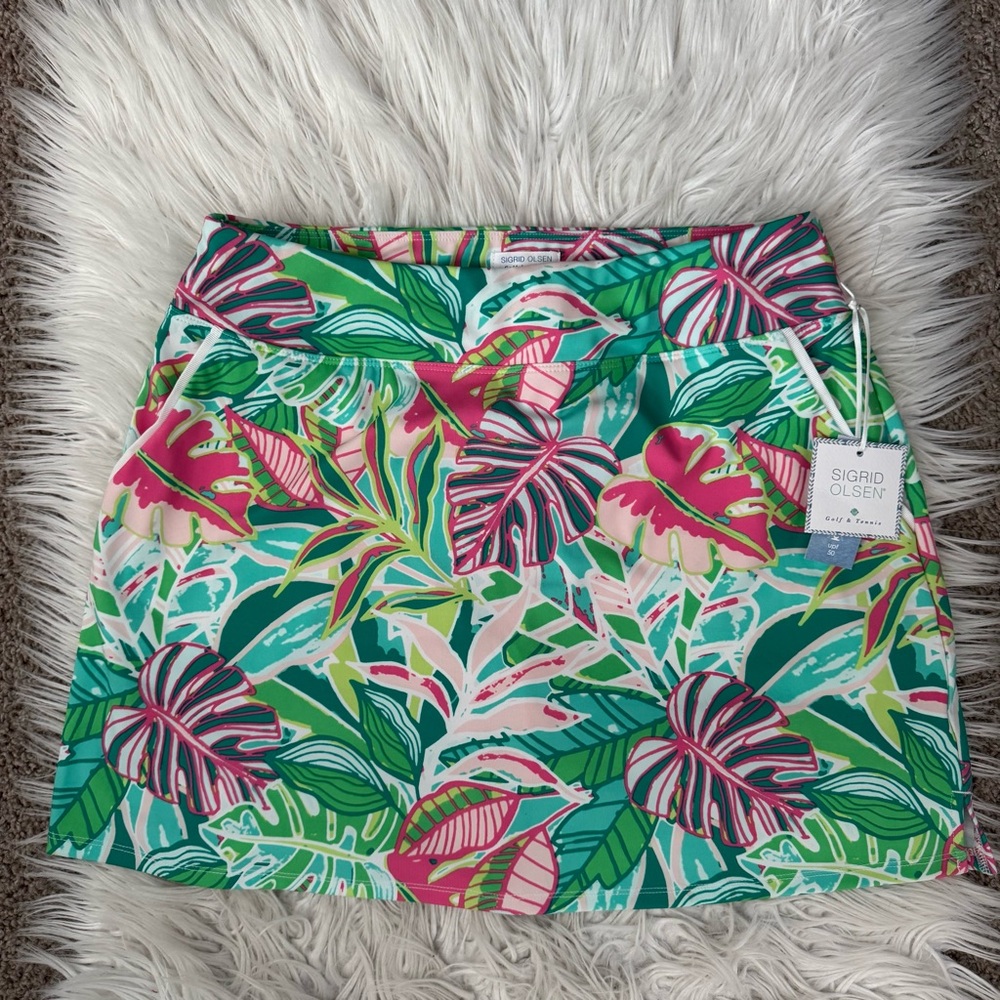 NWT SIGRID OLSEN Golf & Tennis Tropical print Asymmetrical Pleated Skort, Medium - Picture 2 of 6